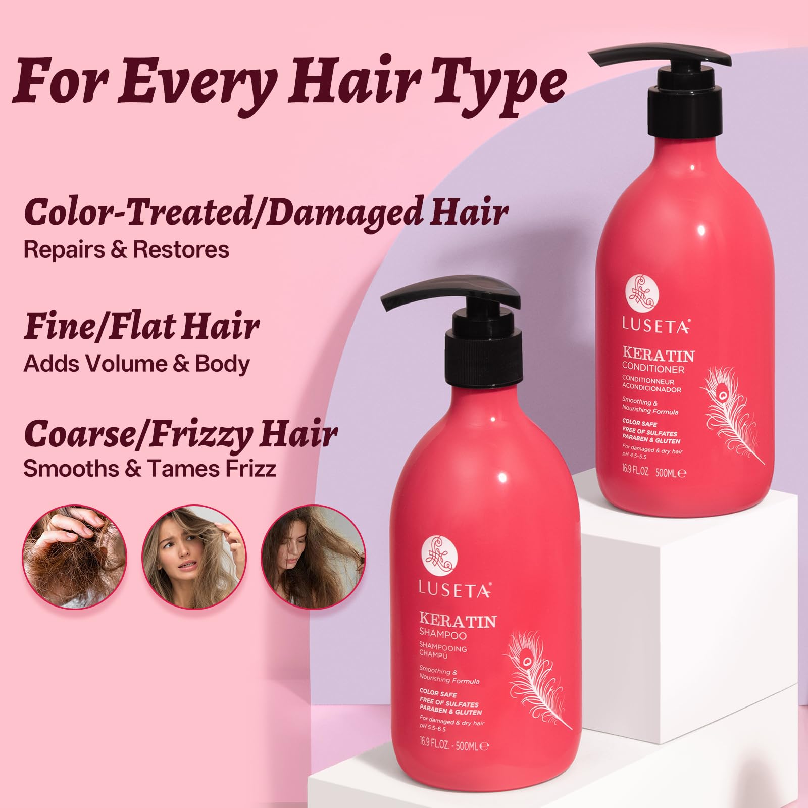 L LUSETA before and after styling showing reduced frizz and improved manageability