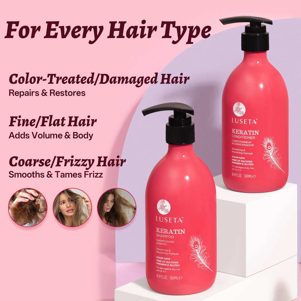 L LUSETA before and after styling showing reduced frizz and improved manageability