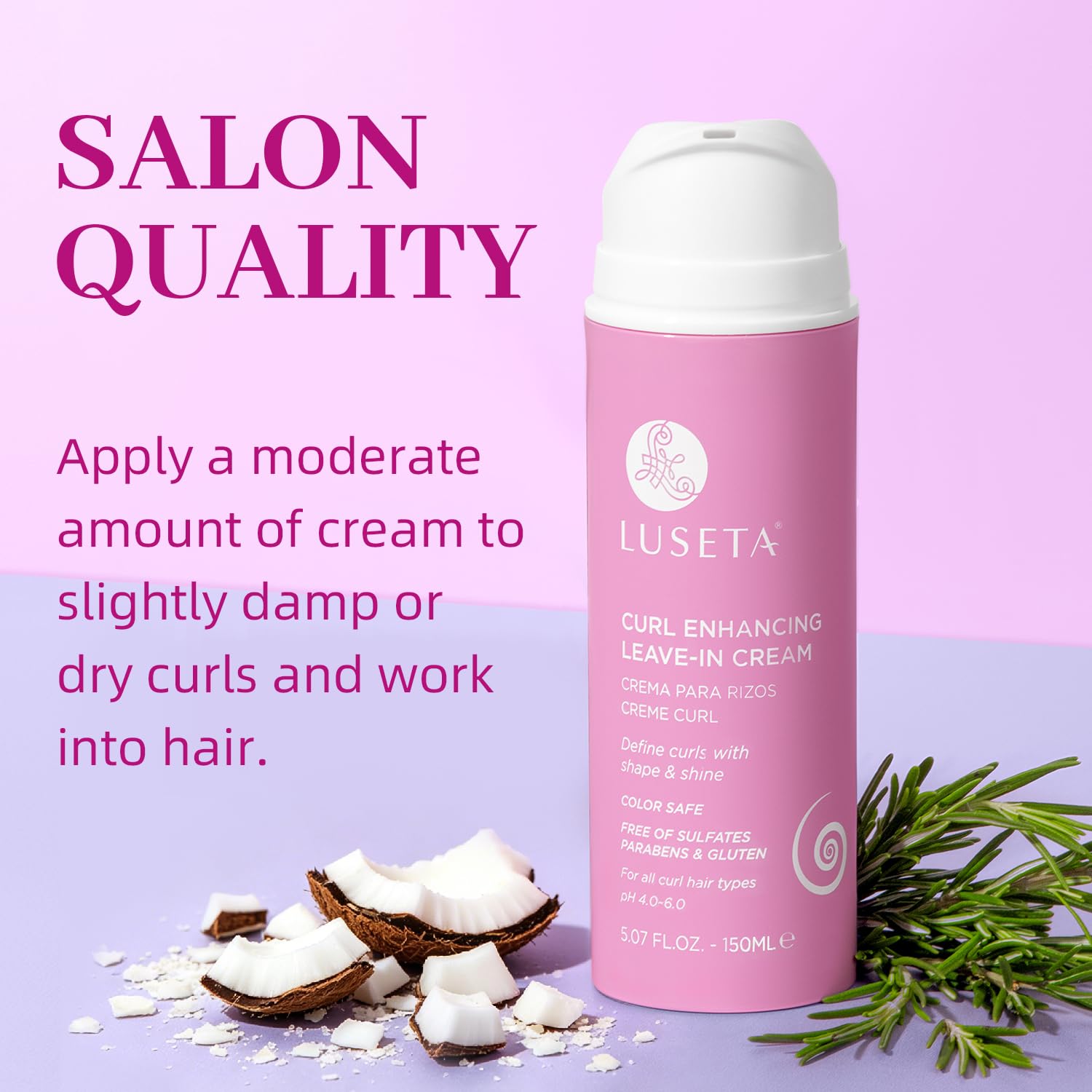 L LUSETA being applied to curly hair for easier styling