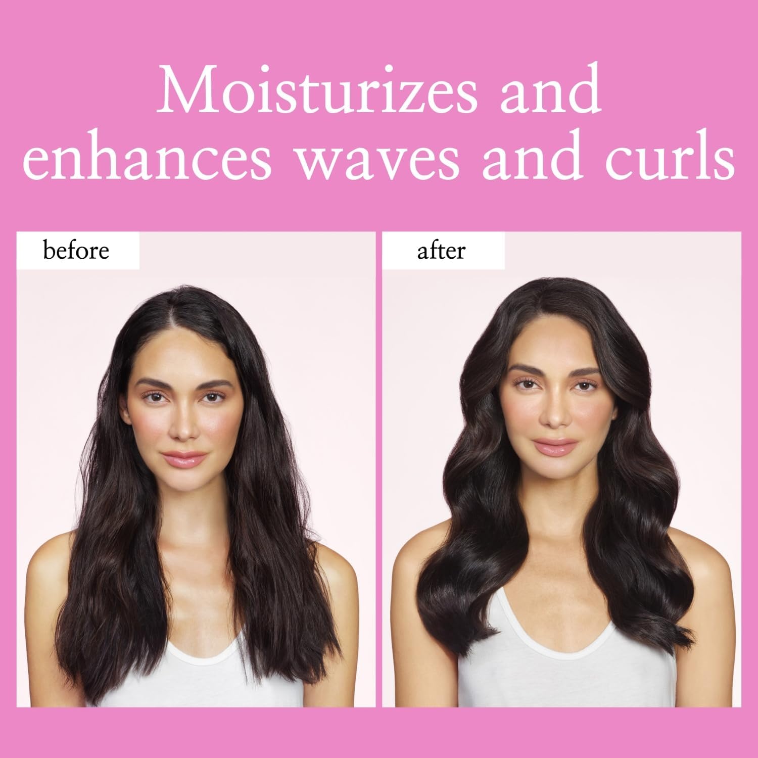 L LUSETA before and after comparison showing reduced frizz