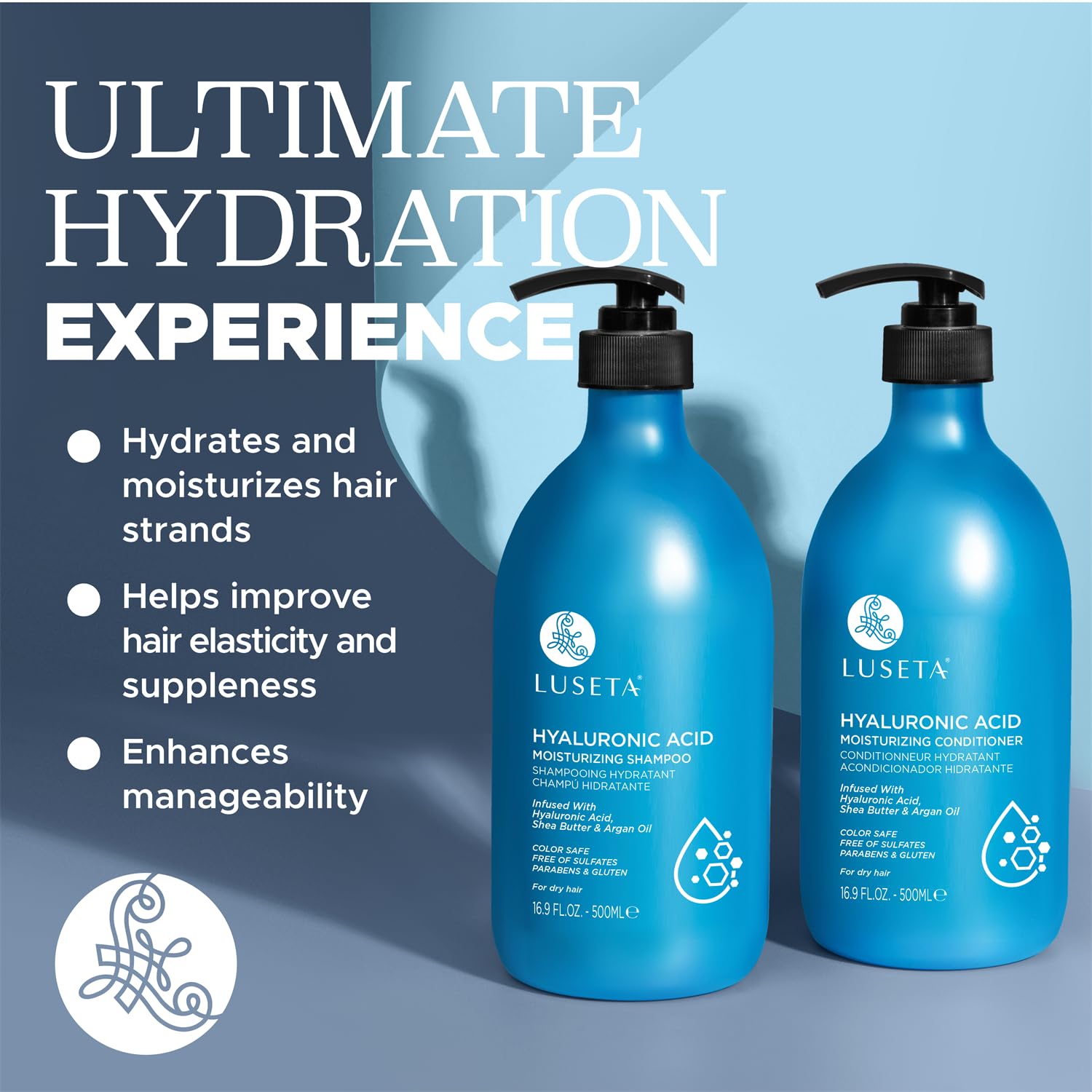 L LUSETA pump dispensing shampoo foam texture demonstrating gentle lather and easy application benefit