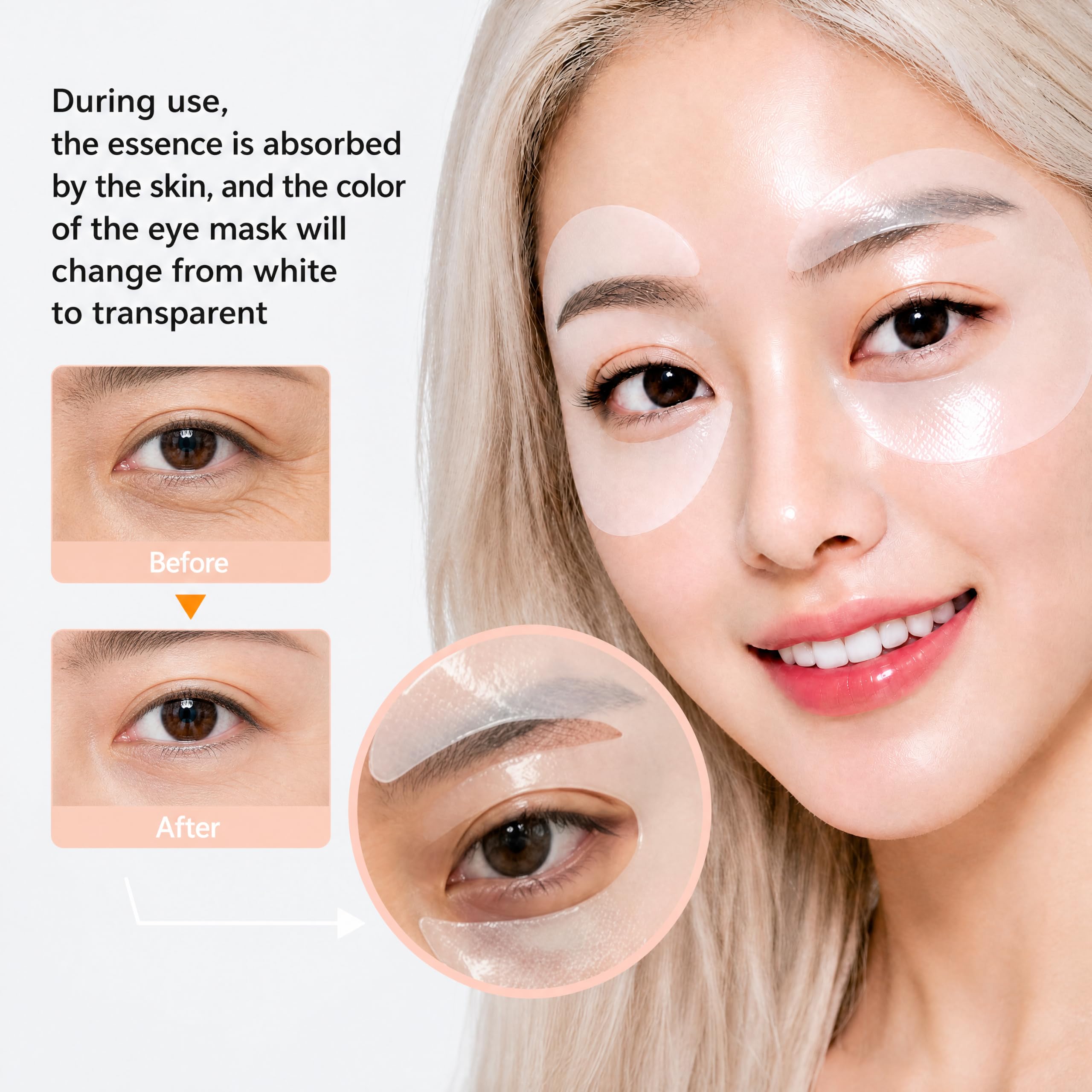 LLVYUO model wearing full-coverage patches for under-eye treatment benefit