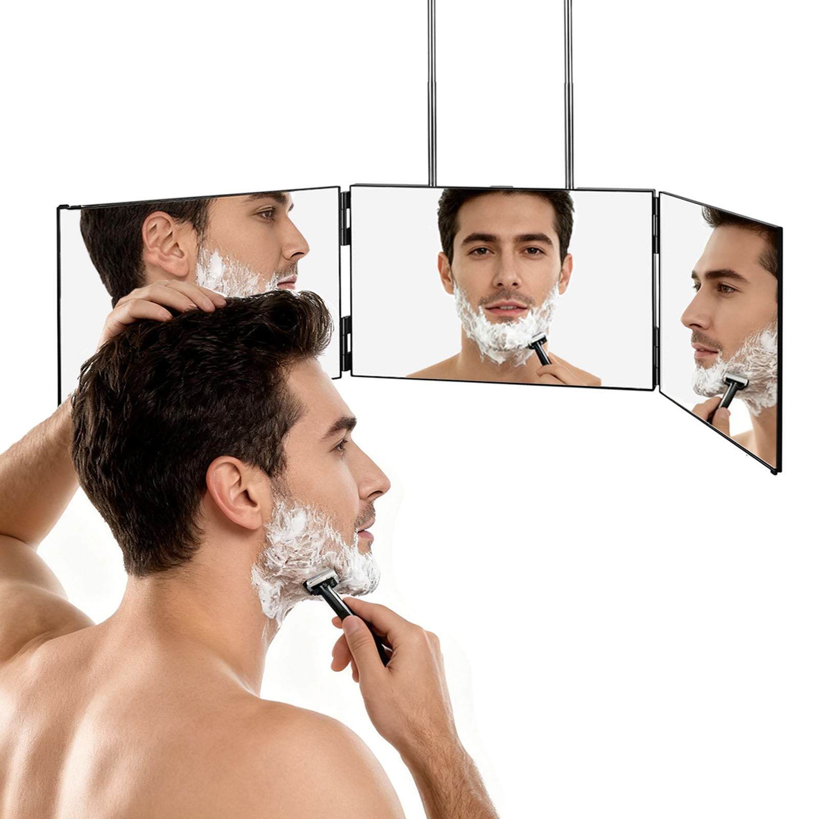 LMZNXCZ front view tri-fold mirror showing stable reflection and portability
