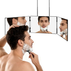 LMZNXCZ front view tri-fold mirror showing stable reflection and portability