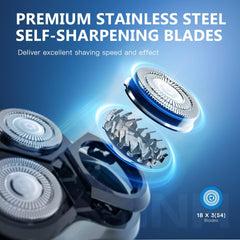 LOBINH close-up of rotary heads highlighting dense blades and foils benefit