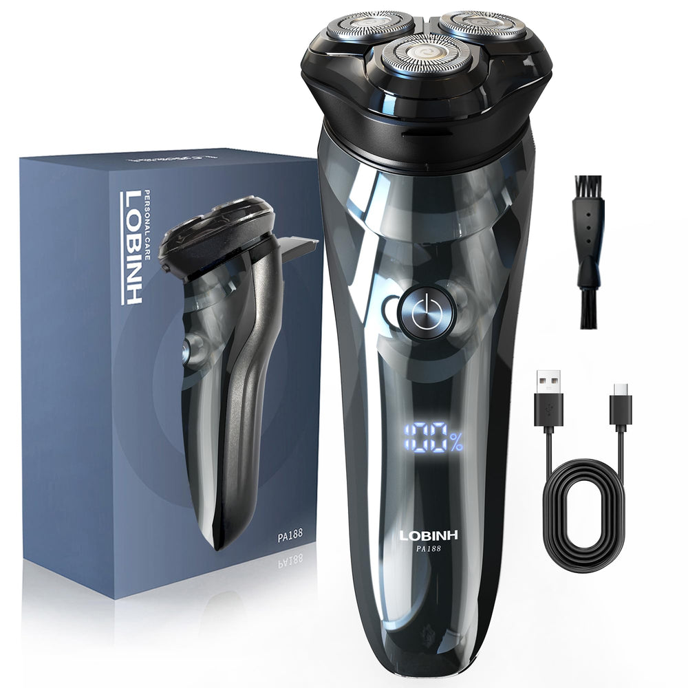 LOBINH front view of electric shaver showing ergonomic body and controls
