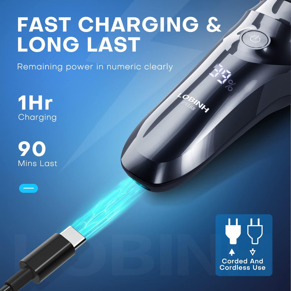 LOBINH shaver in hand to show compact size and travel convenience