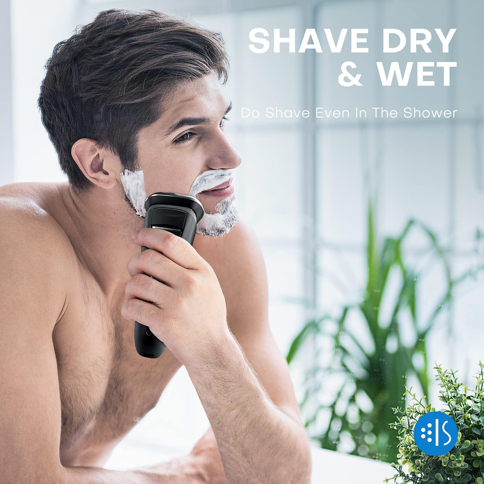 LOBINH shaver on bathroom vanity as lifestyle scene for daily grooming