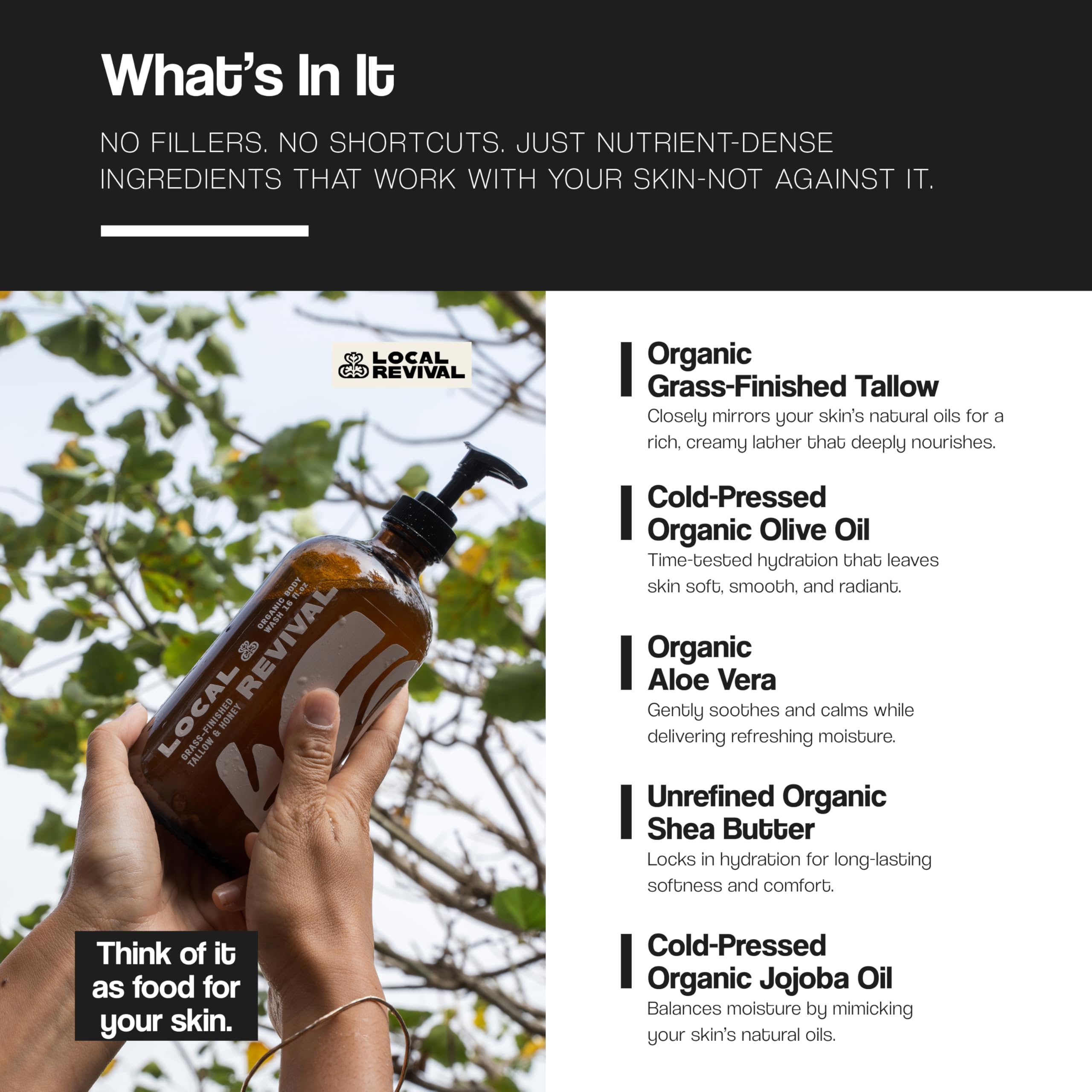 Local Revival label detail showing ingredient list for transparency benefit