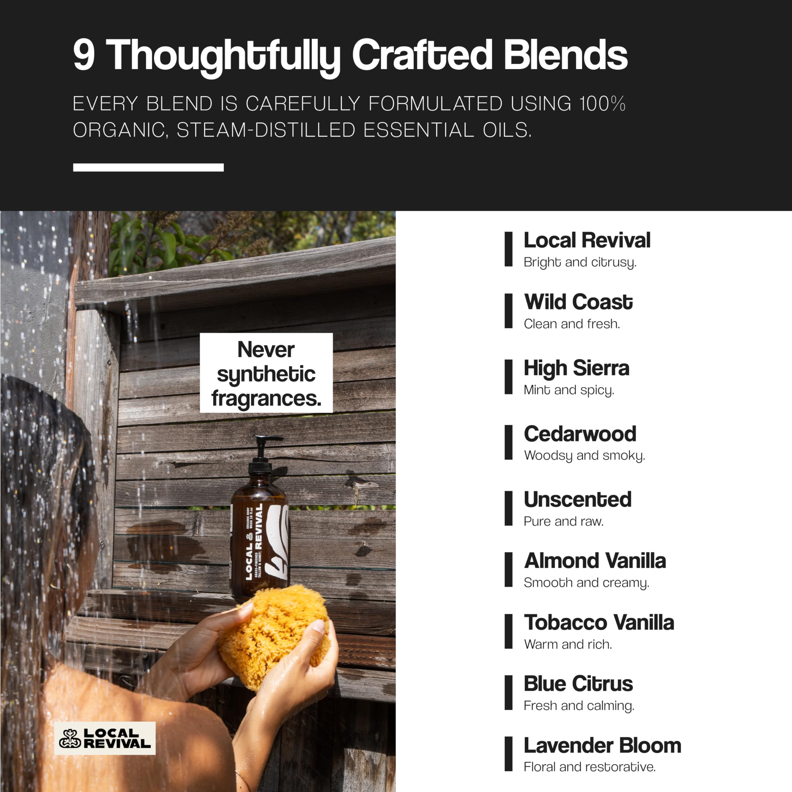 Local Revival in-shower lifestyle shot demonstrating daily routine suitability