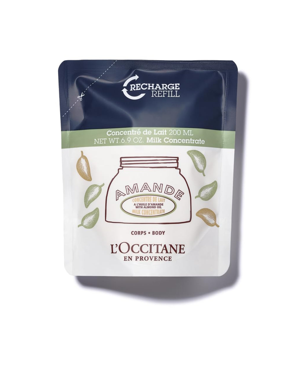 L'OCCITANE front packaging showing refill pouch and brand clarity