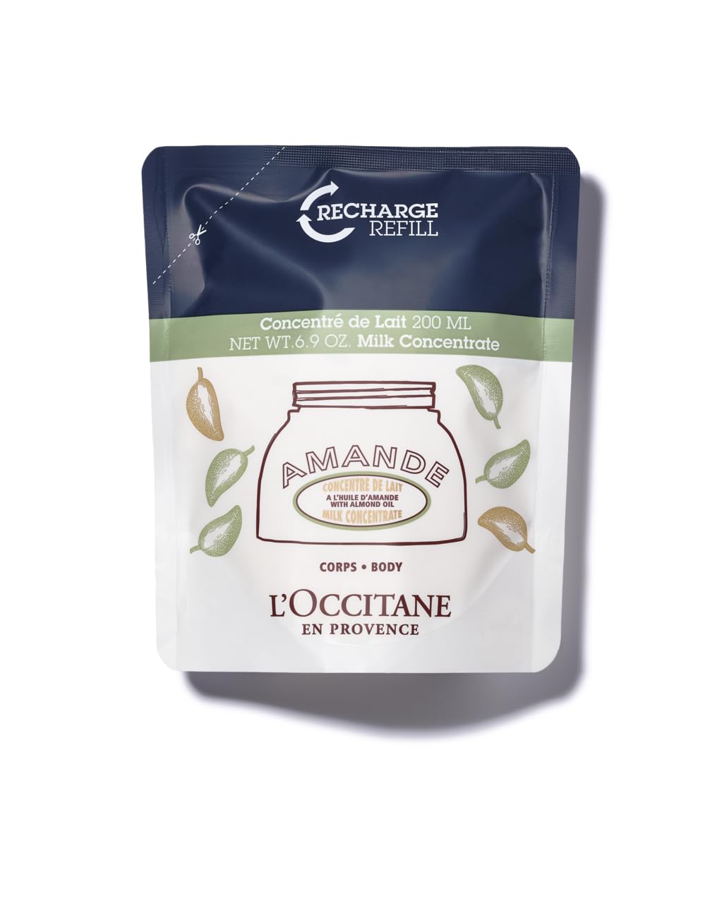 L'OCCITANE front packaging showing refill pouch and brand clarity