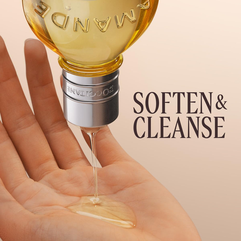 L'OCCITANE close-up of oil pouring, demonstrating silky texture and easy application benefit