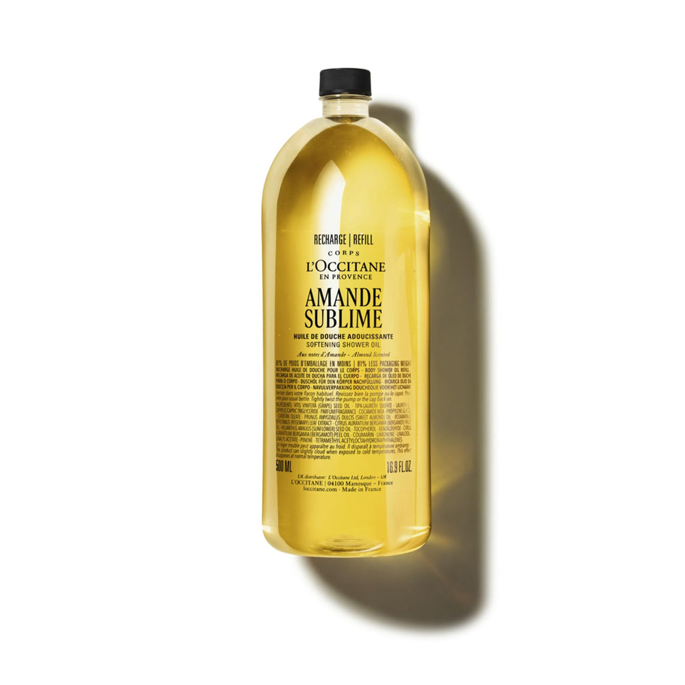 L'OCCITANE refill bottle front view showing product and volume benefit