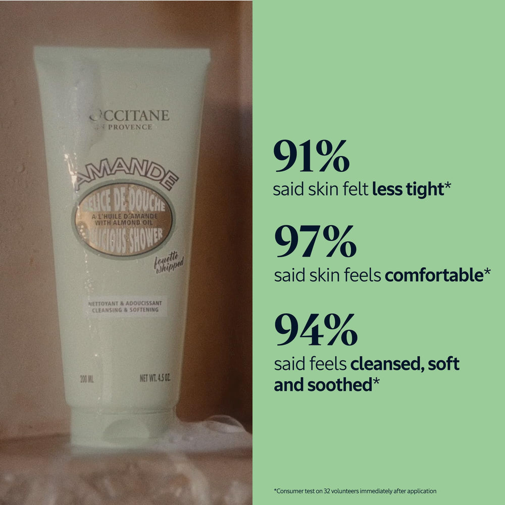 L'Occitane whipped foam texture shown on palm for silky lather benefit