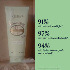L'Occitane whipped foam texture shown on palm for silky lather benefit