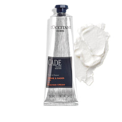 L'Occitane Cade shaving cream in bathroom set showing ease of use and travel readiness