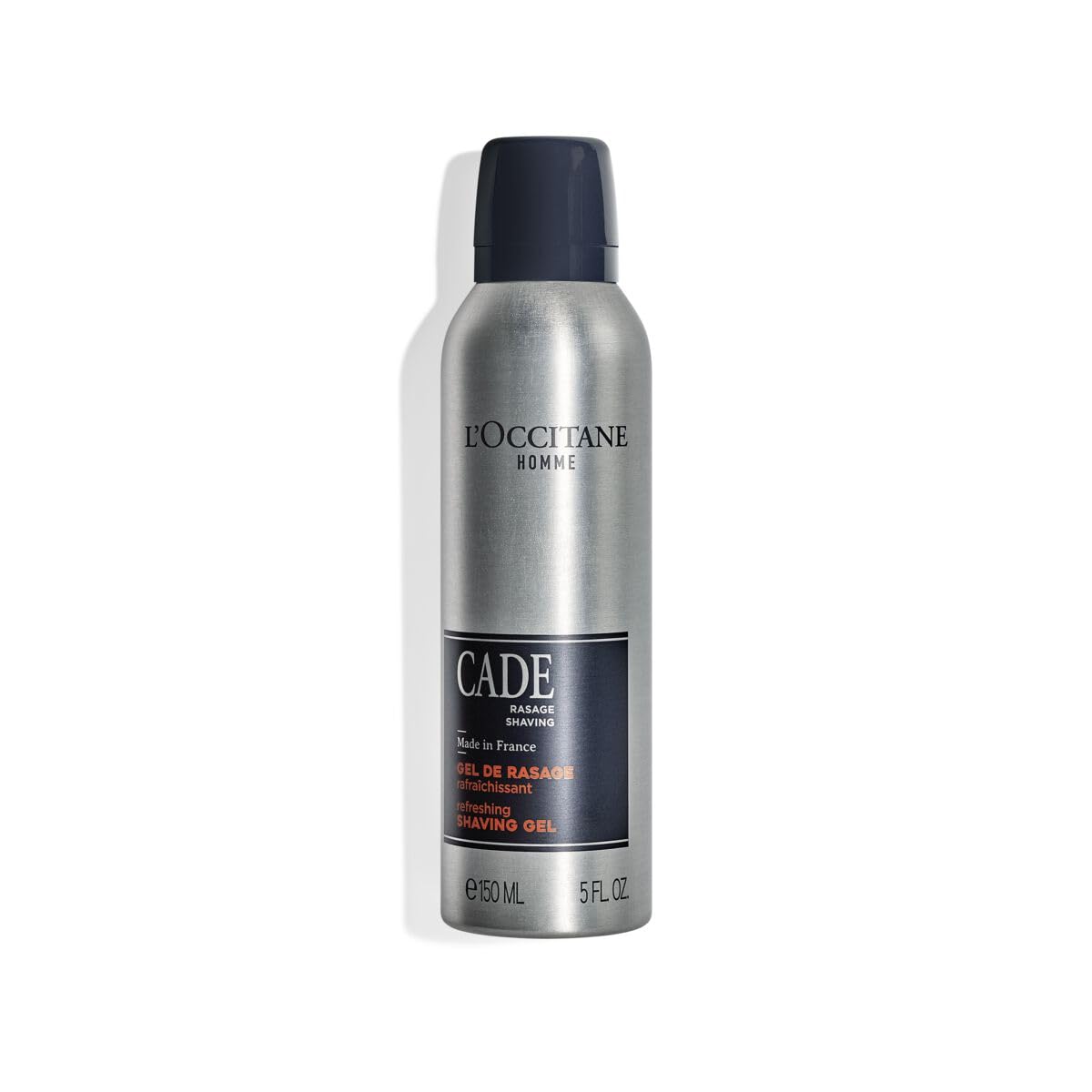 L'Occitane Cade shaving gel front view showing bottle and protective foam