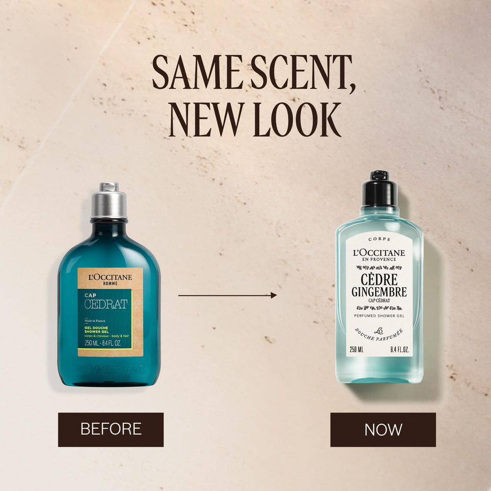 L'OCCITANE gel in shower use showing gentle application and quick rinse benefit