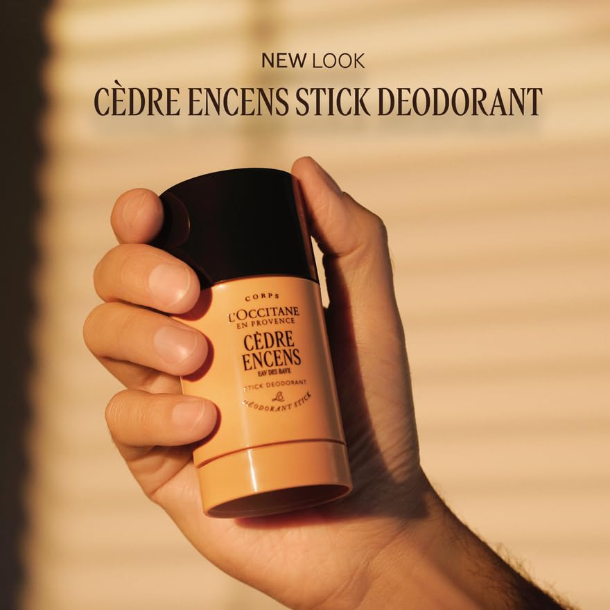 L'OCCITANE stick with cap removed displaying smooth glide and quick-dry benefit