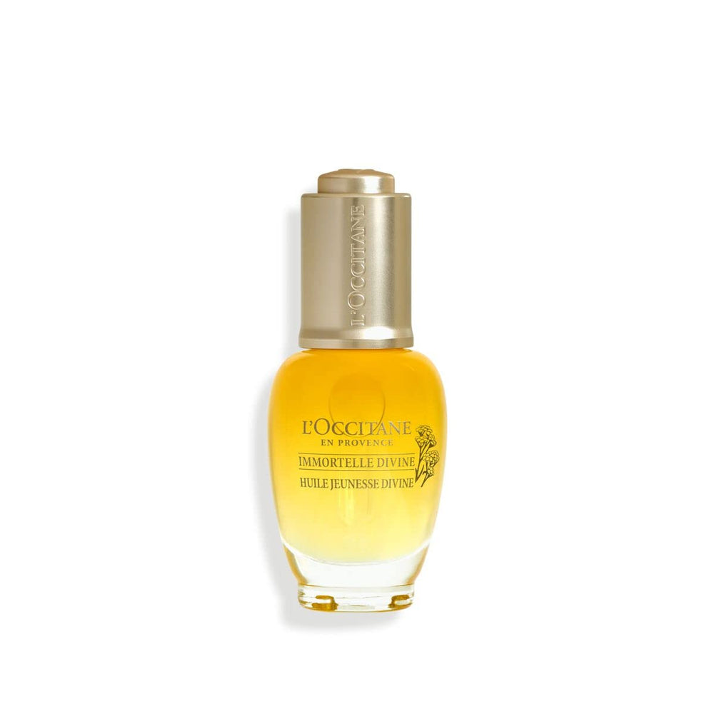 L'OCCITANE bottle front view showing elegant packaging and radiance benefit