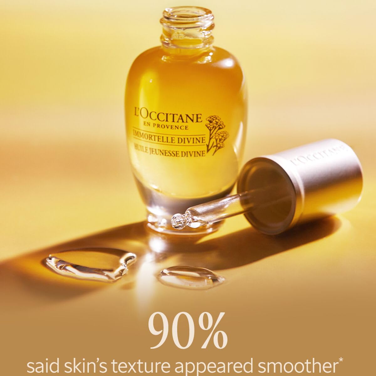 L'OCCITANE oil being applied to cheek for smoother texture and visible glow