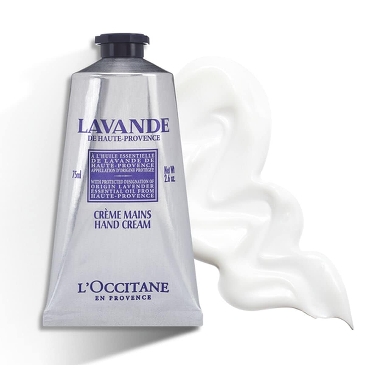 L'Occitane cream squeezed to show smooth texture and quick absorption benefit
