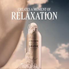L'OCCITANE lavender sprigs beside bottle highlighting Haute‑Provence essential oil origin