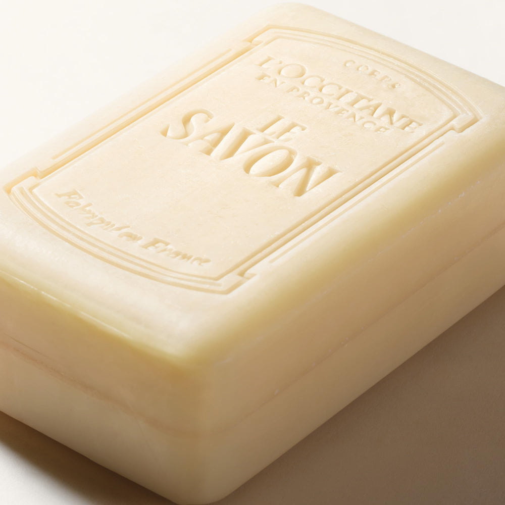Label close-up of L'OCCITANE Shea Lavender listing key ingredients and benefits