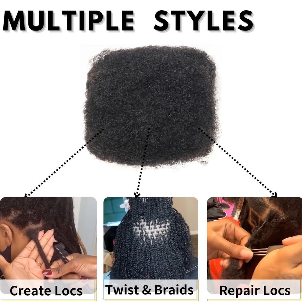 Loceast bundle held in hand to show 8-inch scale and how it layers with natural hair