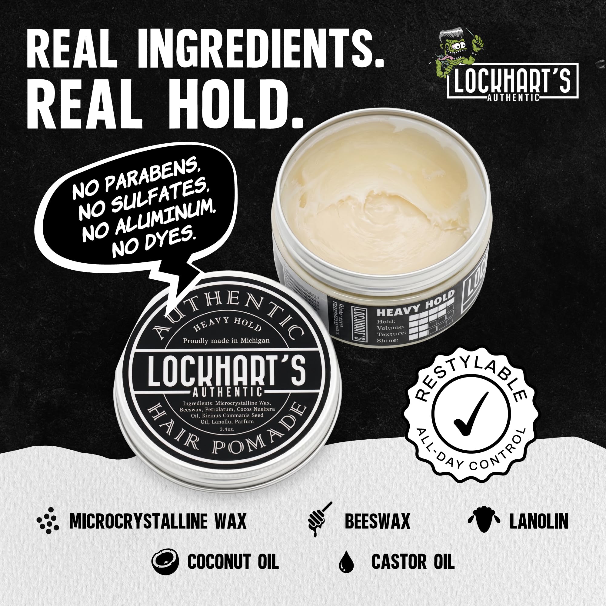 Lockhart's being combed through hair to show strong hold and tidy finish benefit