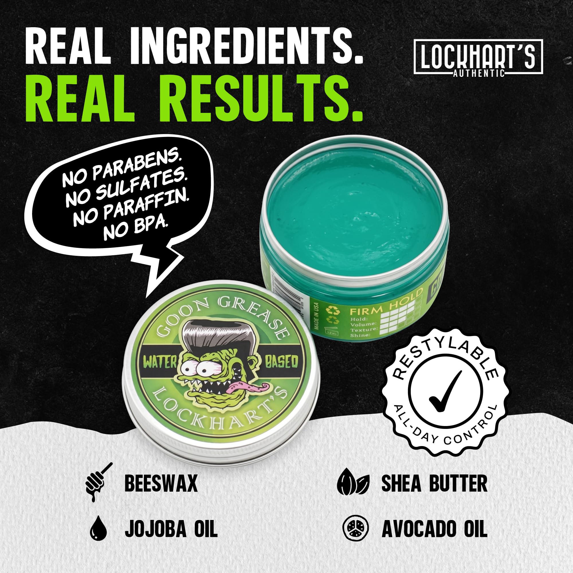 Lockhart's pomade being applied to hands demonstrating easy spreading