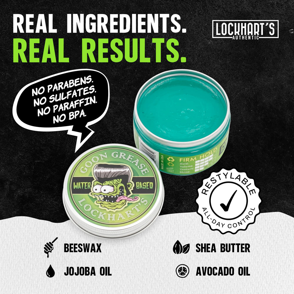 Lockhart's pomade being applied to hands demonstrating easy spreading