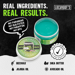 Lockhart's pomade being applied to hands demonstrating easy spreading