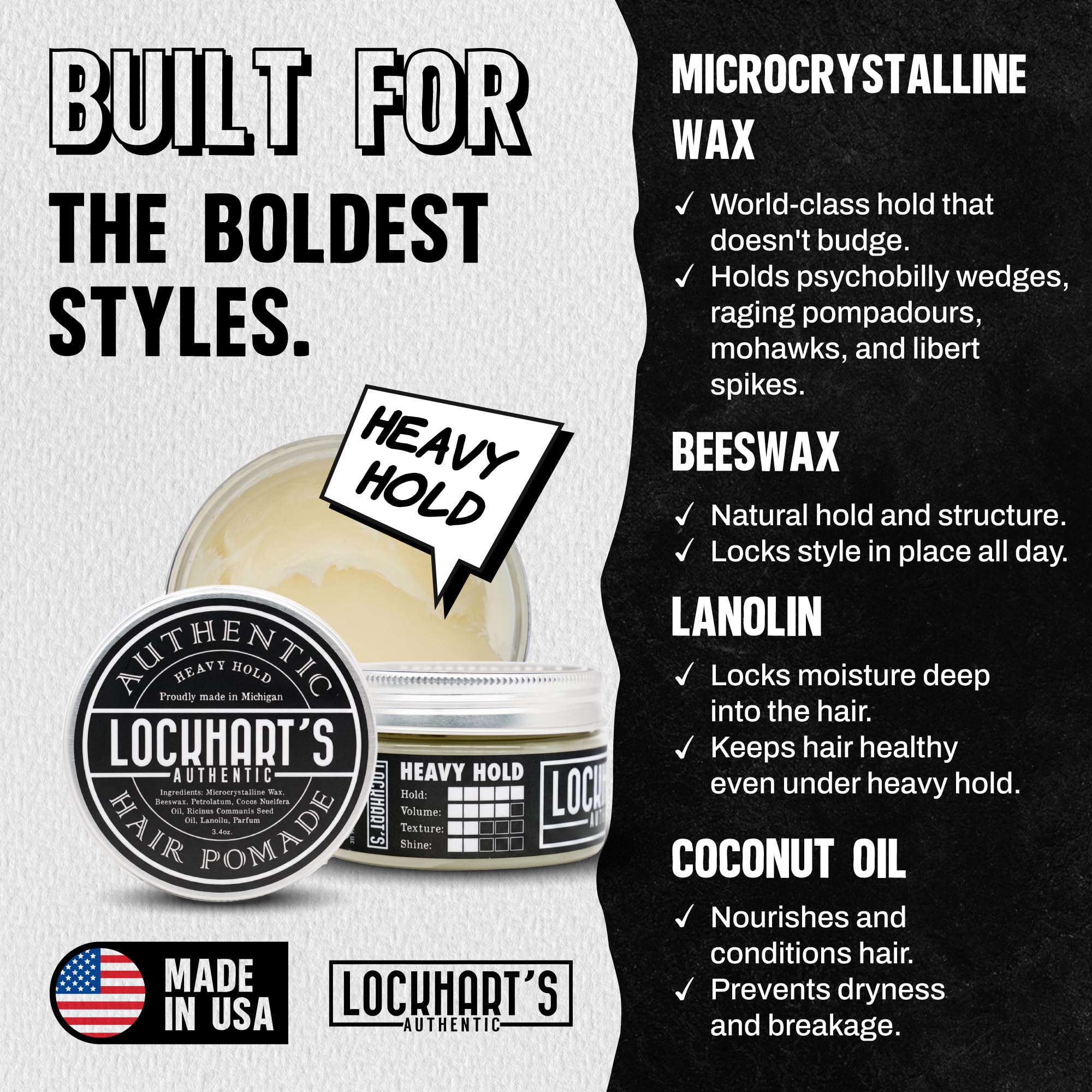 Lockhart's open jar close-up showing pomade texture for precise sculpting benefit