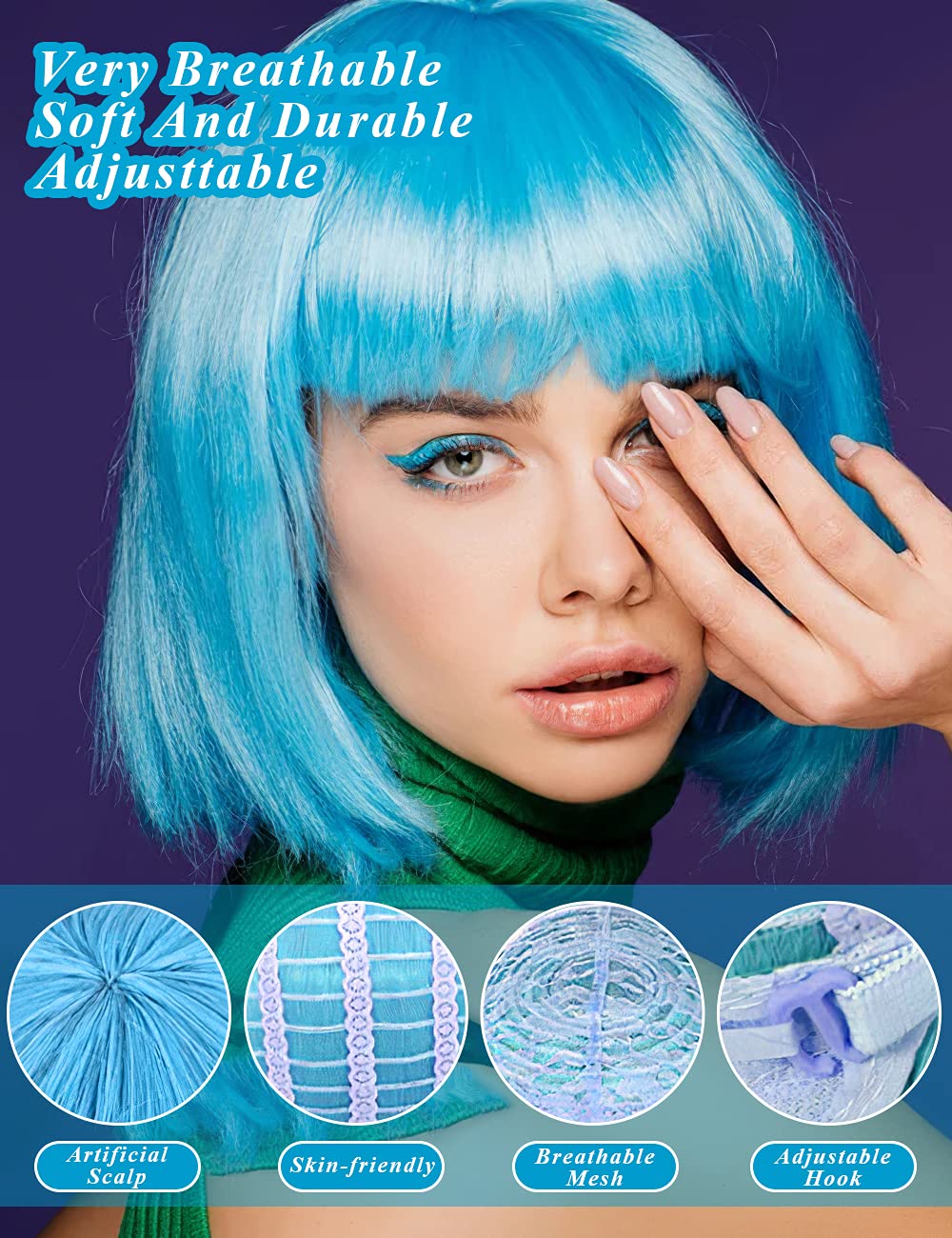 LOHO MAGICA internal mesh wig cap view highlighting breathable fit and adjustable elastic band benefit