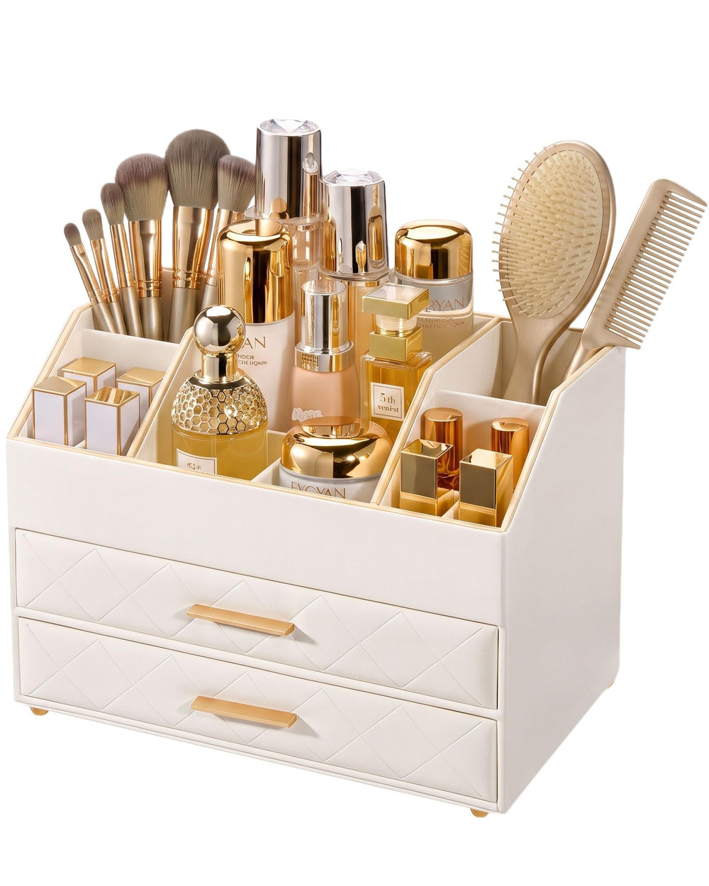 Lolalet beige organizer front view showing neat countertop storage benefit