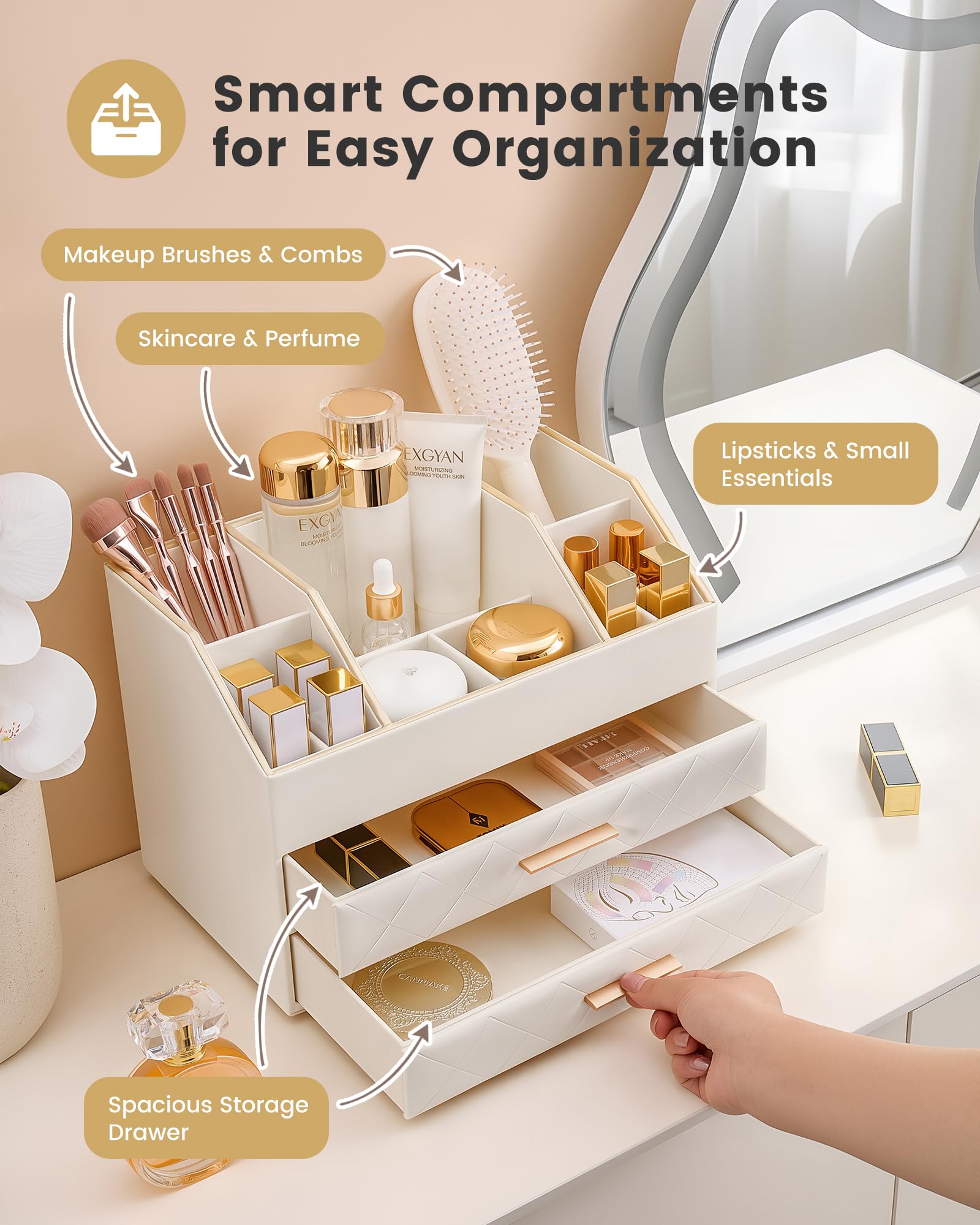 Lolalet drawers open filled with palettes and foundations for organized storage