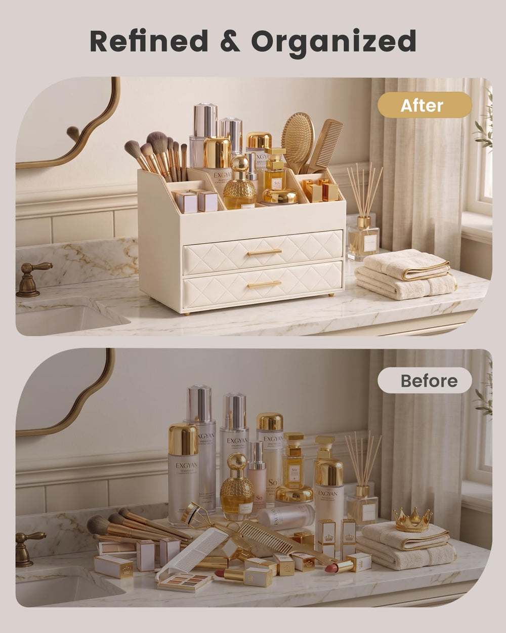 Lolalet top compartment open with brushes and perfume for quick access