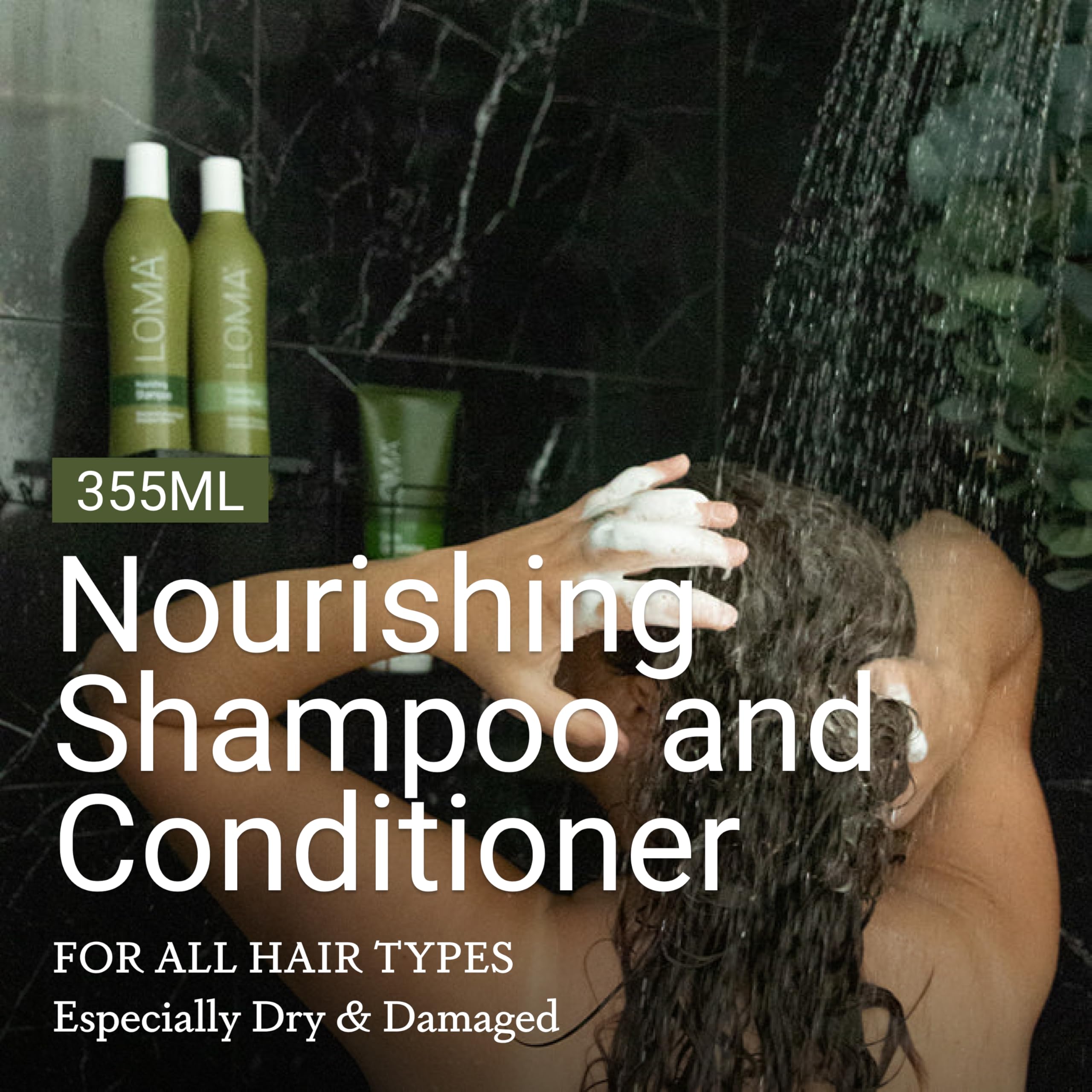 LOMA creamy shampoo texture on hand demonstrating gentle lather benefit