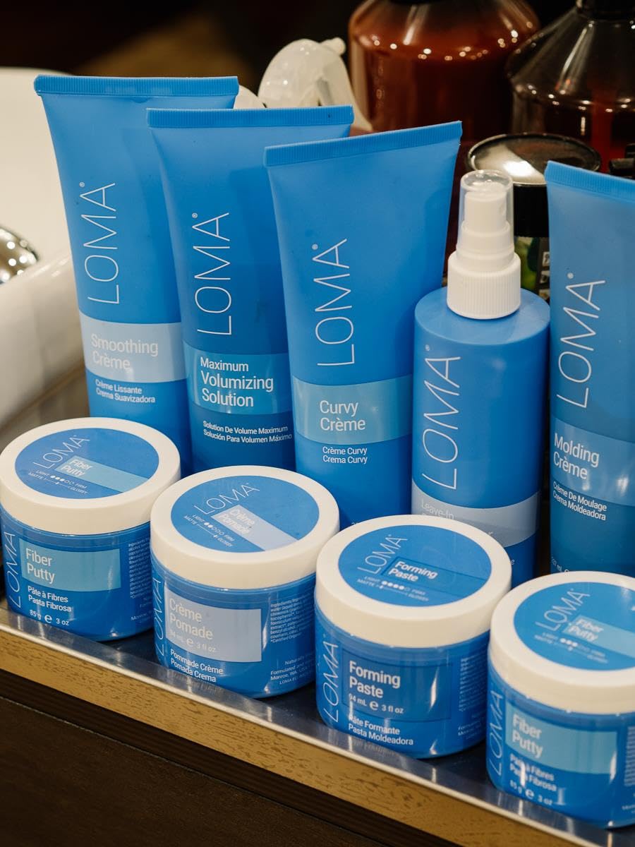 Loma smoothing crème before and after hair comparison showing smoother, shinier results