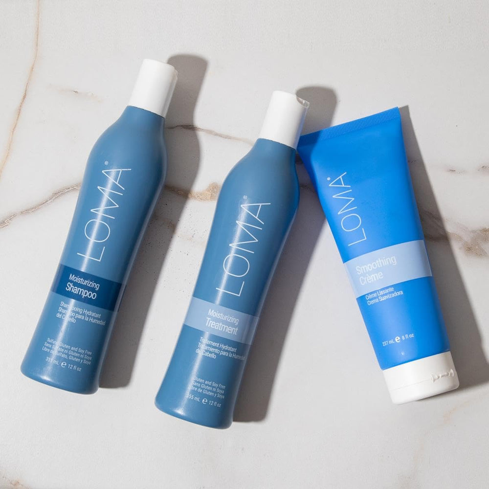 Loma smoothing crème styling in use with blowdry showing improved manageability and faster styling
