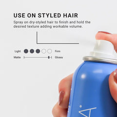 Loma spray being applied to dry hair to create volume and texture