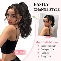 Lommel ponytail clipped in on a model side view demonstrating secure hold and blended look