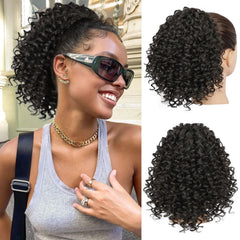 Lommel front view of curly ponytail showing full volume and instant style