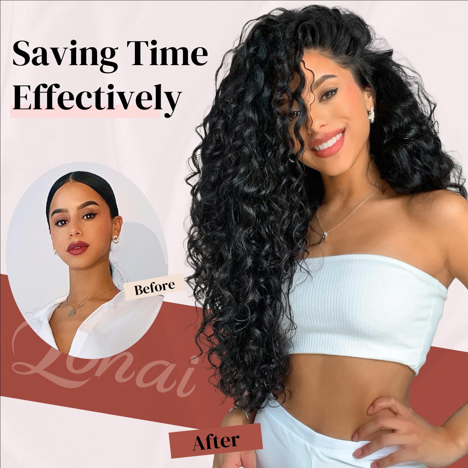 LONAI extensions worn by model demonstrating instant length and boost to hairstyle