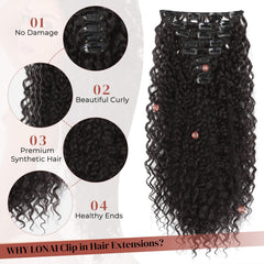 LONAI curly texture close-up showing soft synthetic curls for natural volume