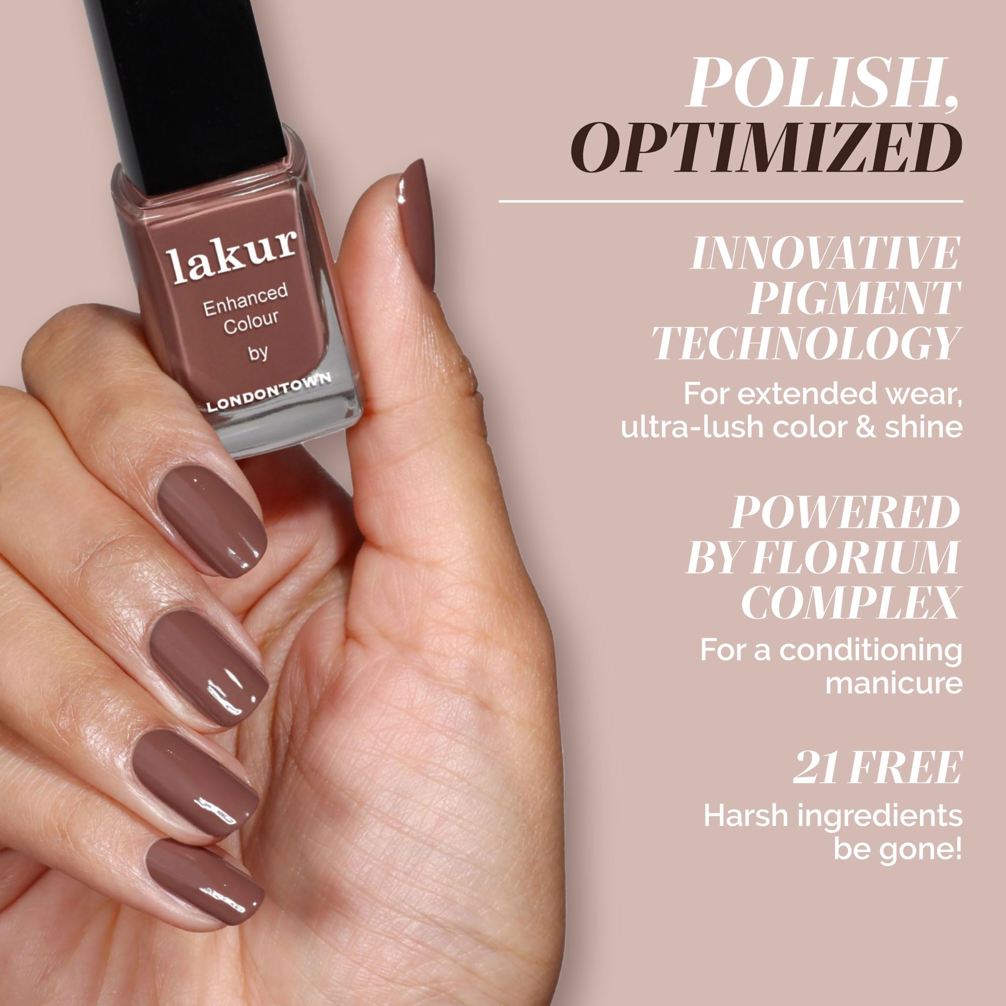 LONDONTOWN manicure swatch on hand showcasing Dirty Chai wearable neutral look