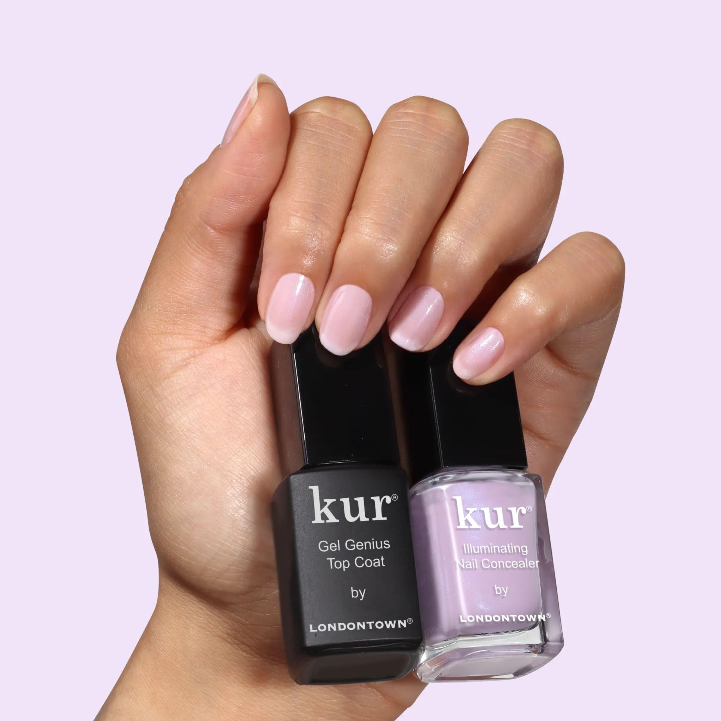 LONDONTOWN Gel Genius top coat bottle displaying long-lasting shine benefit