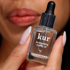 LONDONTOWN in use on fingernail demonstrating swift sealing and shine